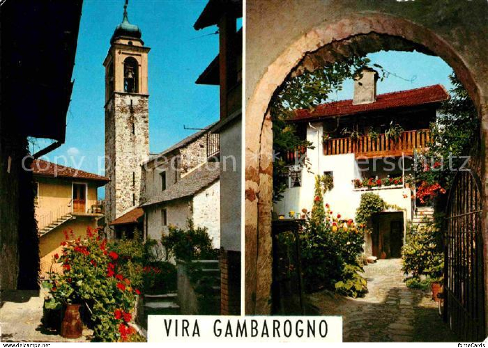 Vira Gambarogno Ortspartie mit Kirche