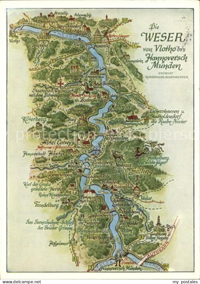 Vlotho Landkarte Weser von Vlotho bis Hannoversch Muenden