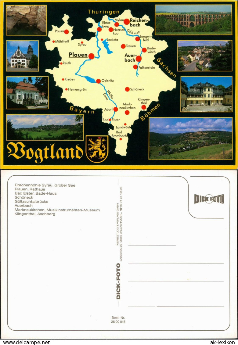 .Vogtland Mehrbildkarte Vogtland mit Landkarte und 8 Ansichten 1995