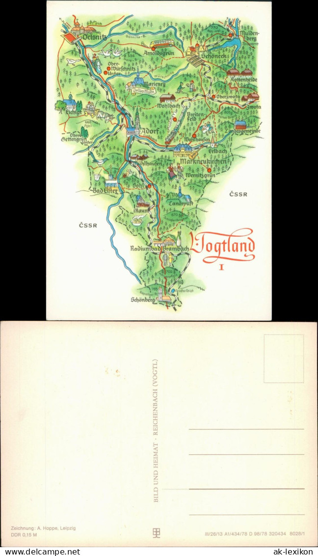 .Vogtland VOGTLAND I. DDR Wander-/Landkarte Zeichnung A. Hoppe 1978