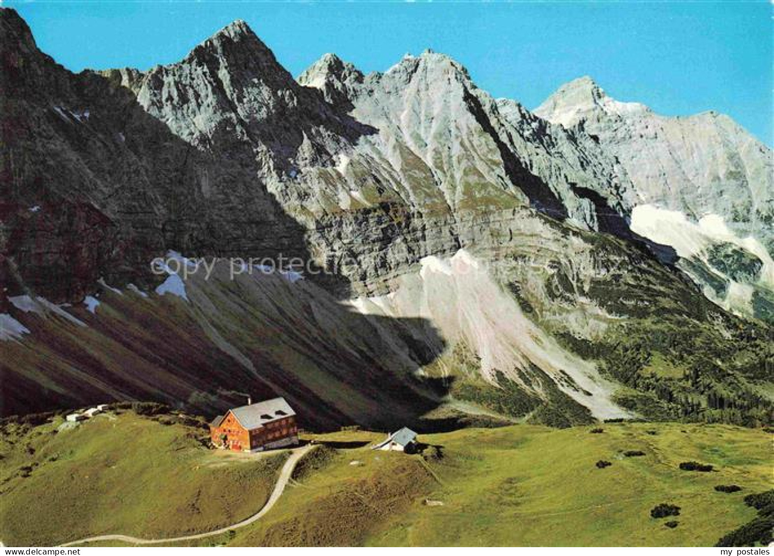 Vomp Schwaz Tirol AT Falkenhuette mit Moserkar Kaltwasserkar Birkkarspitze Karwe