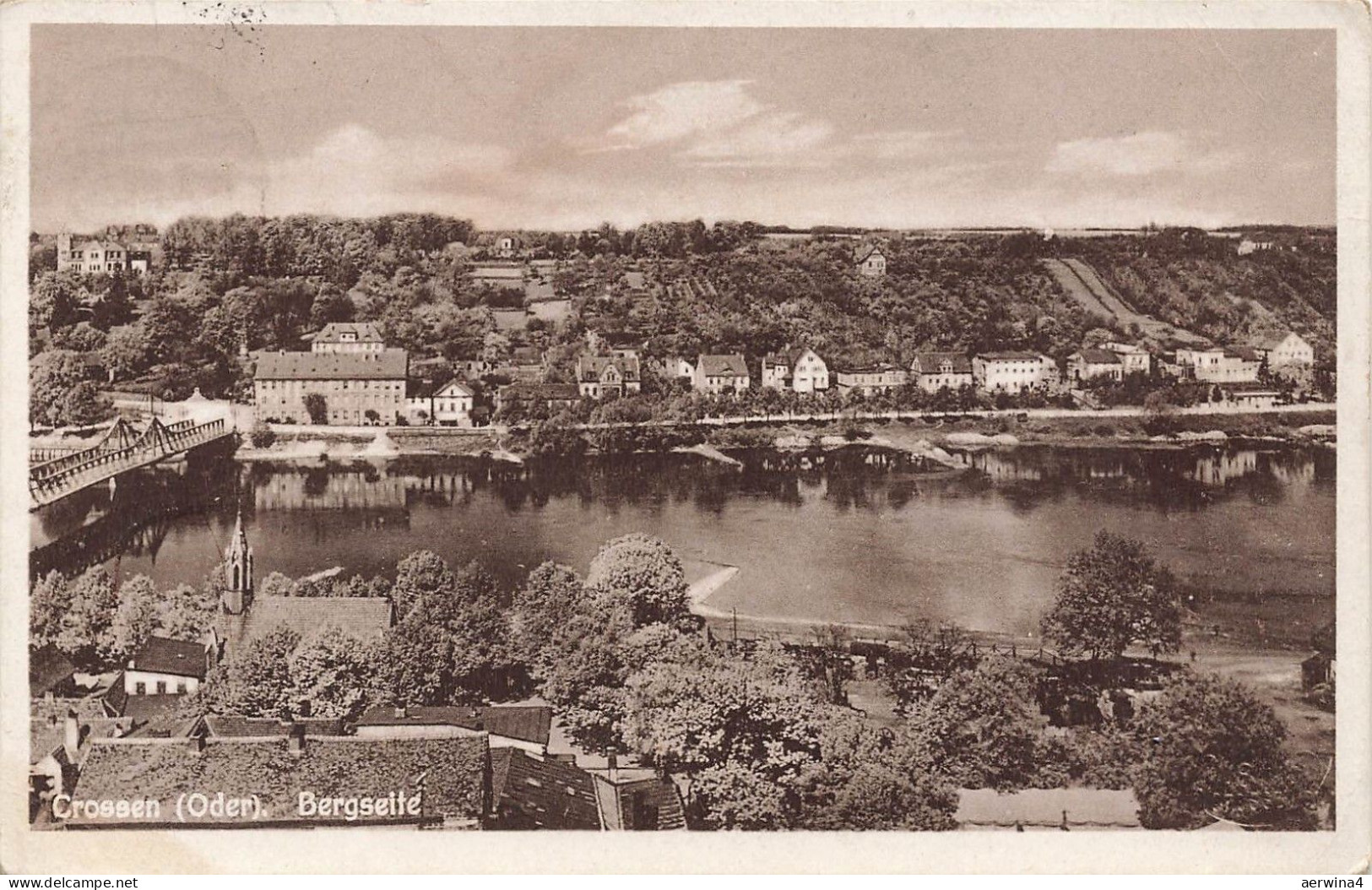 Von der Bergseite gesehen Crossen Oder Neumark/Ostbrandenburg Postkarte AK 1929