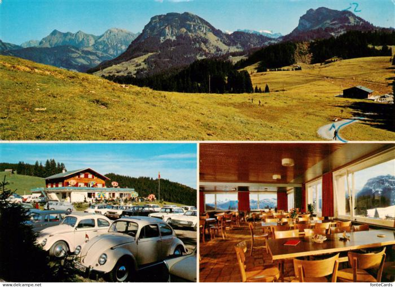 Vorderthal SZ Berggasthaus Sattelegg Gastraum Panorama