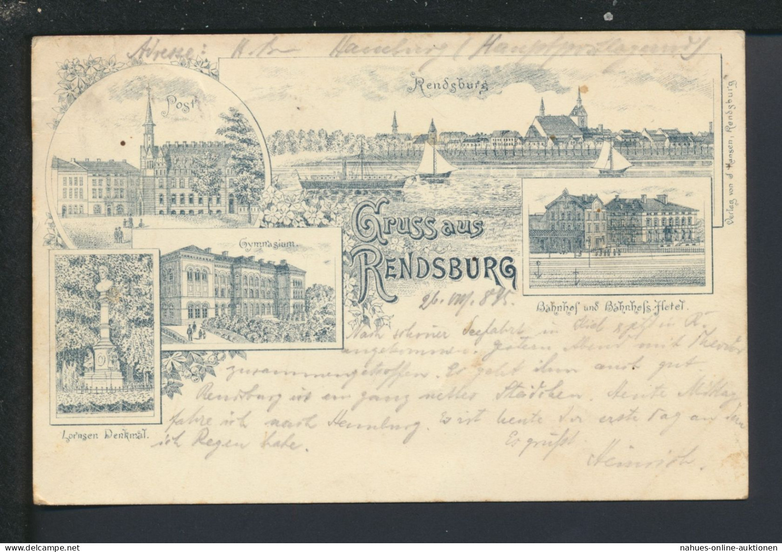 Vorläufer Ansichtskarte Rendsburg Schleswig-Holstein Schönwalde Schlesien 1895