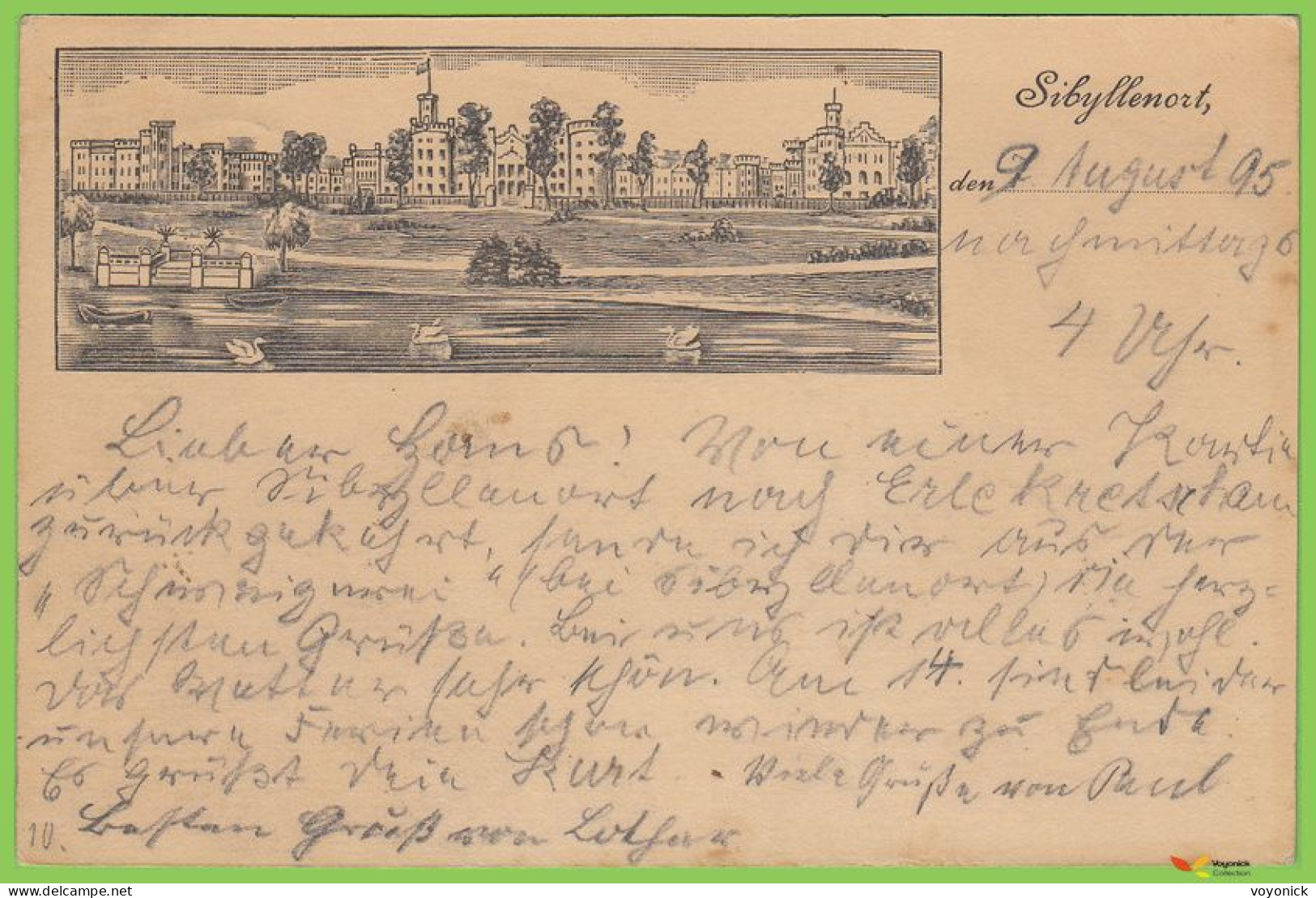 voyo SZCZODRE (SIBYLLENORT i. Schl.) Schloss - Federlitho - 1895 Postal used