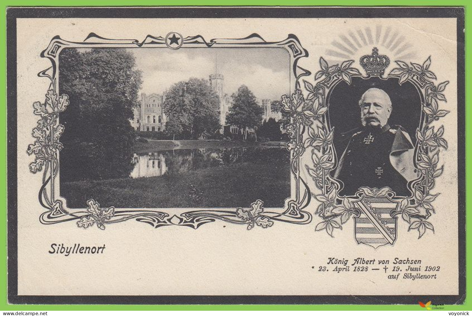 voyo SZCZODRE (SIBYLLENORT i. Schl.) Schloss / König Albert v. Sachsen gest. 19 Juni 1902 Unused Richter