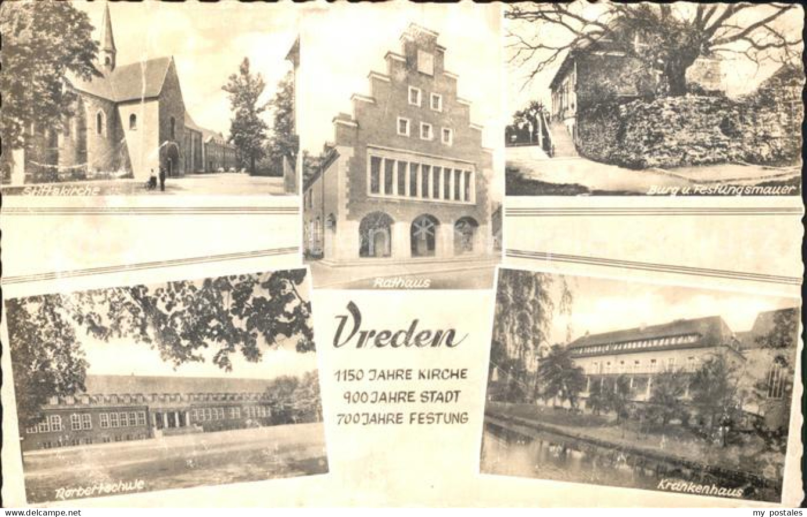 Vreden Stiftskirche Burg Festungsmauer Rathaus Norbertschule Krankenhaus