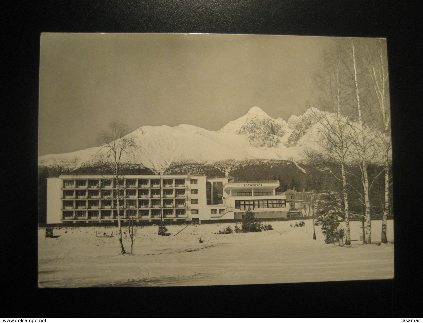 VYSOKE TATRY Tatranska Lomnica High Tatras mountains 1959 cancel postcard SLOVAKIA