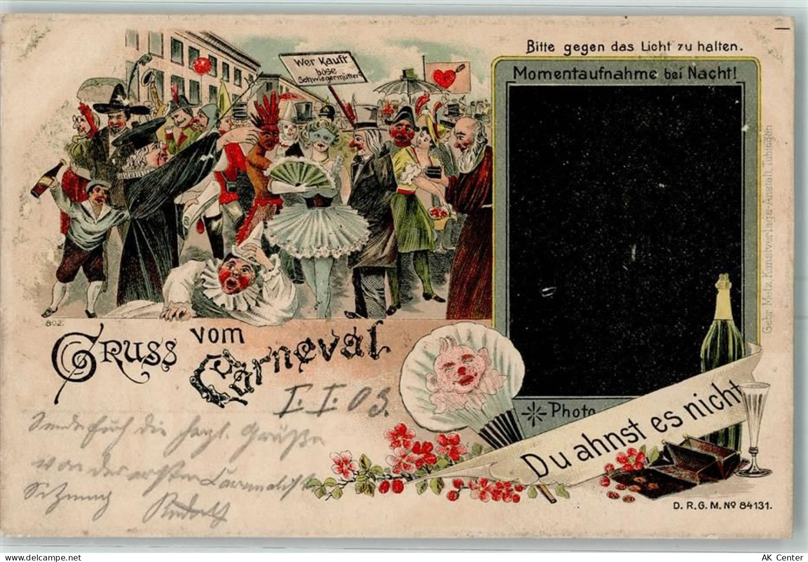 W5000 Köln Stadt Karneval Fächer Sekt HGL Karneval 1903 Lithographie - 13604686