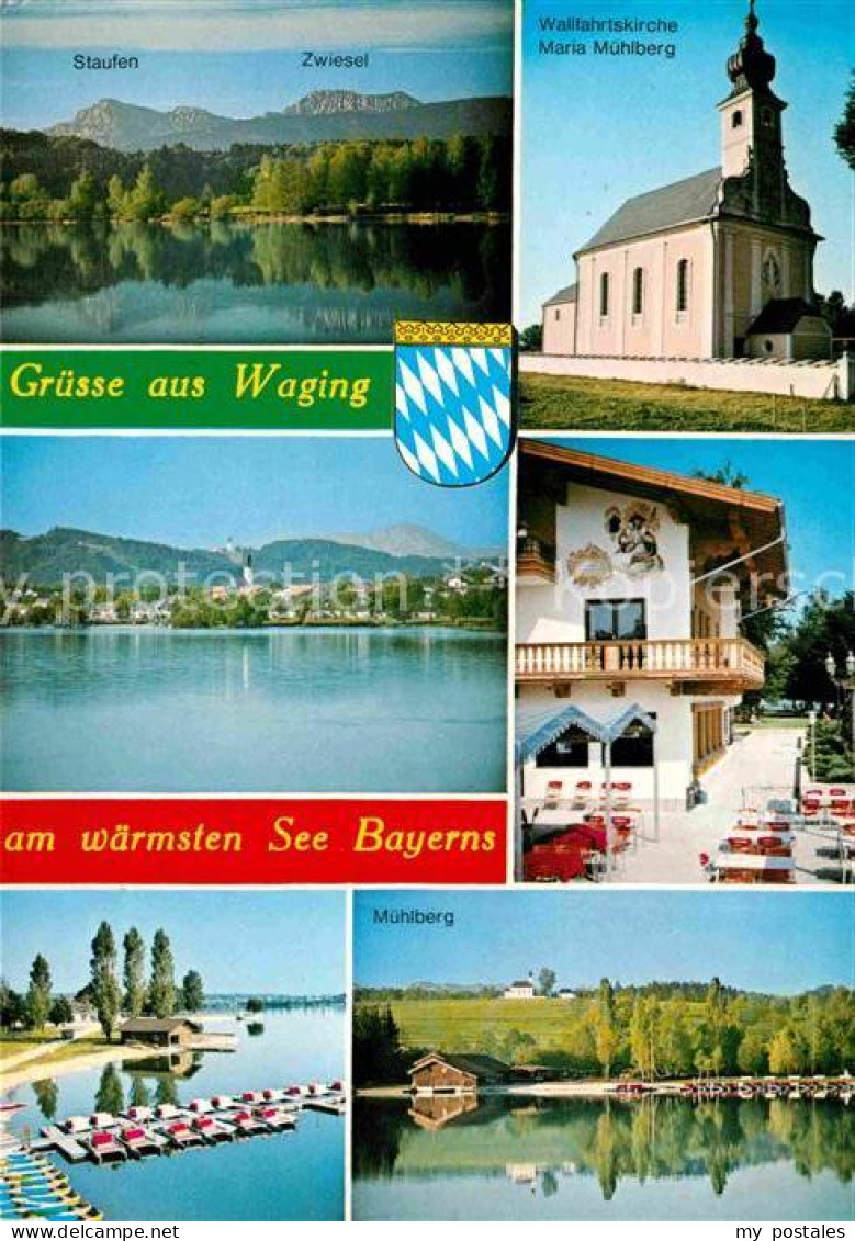 Waging See Staufen Zwiesel Wallfahrtskirche Maria Muehlberg  Panorama Bootsliege