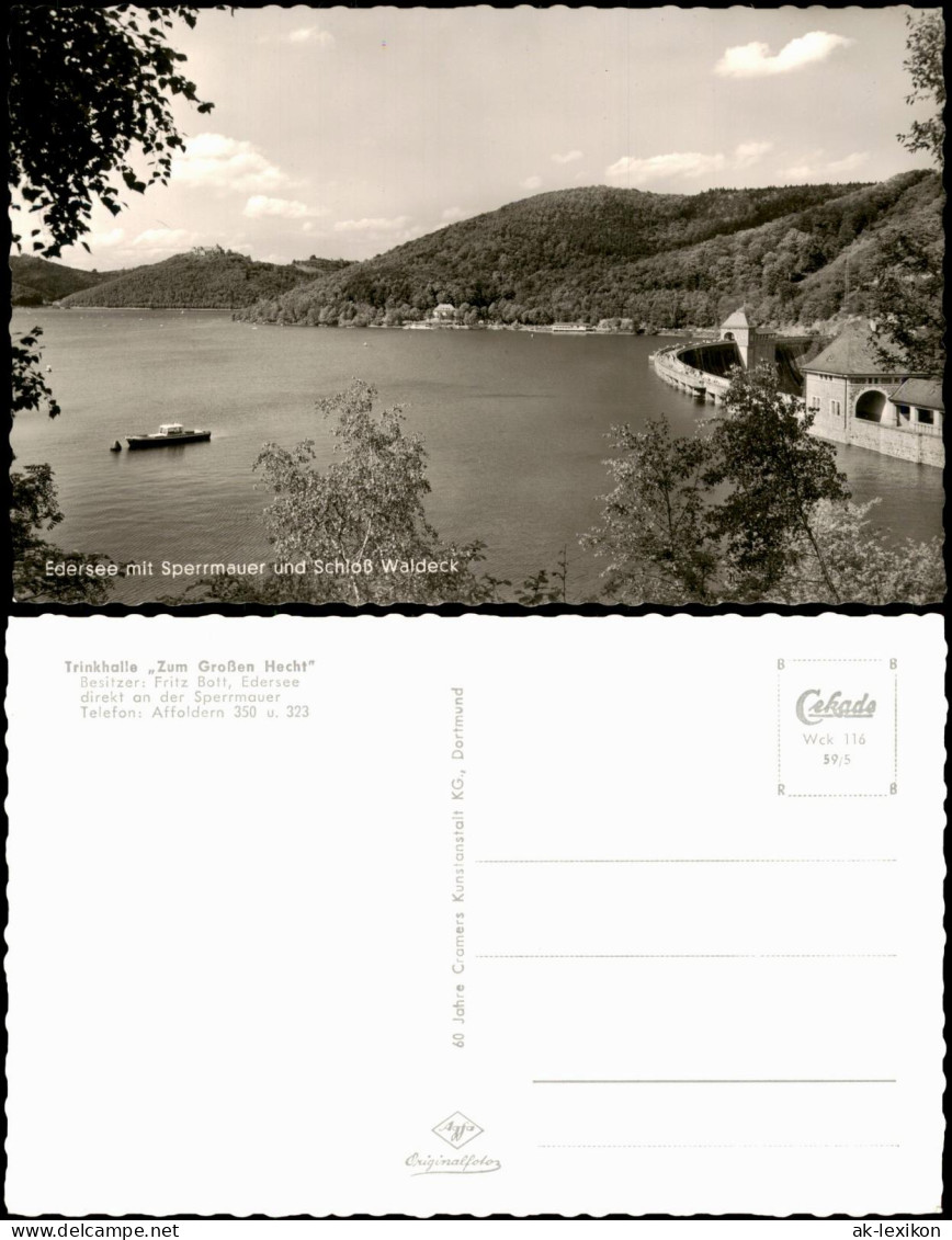 Waldeck (am Edersee) Edersee mit Sperrmauer und Schloß Waldeck 1961