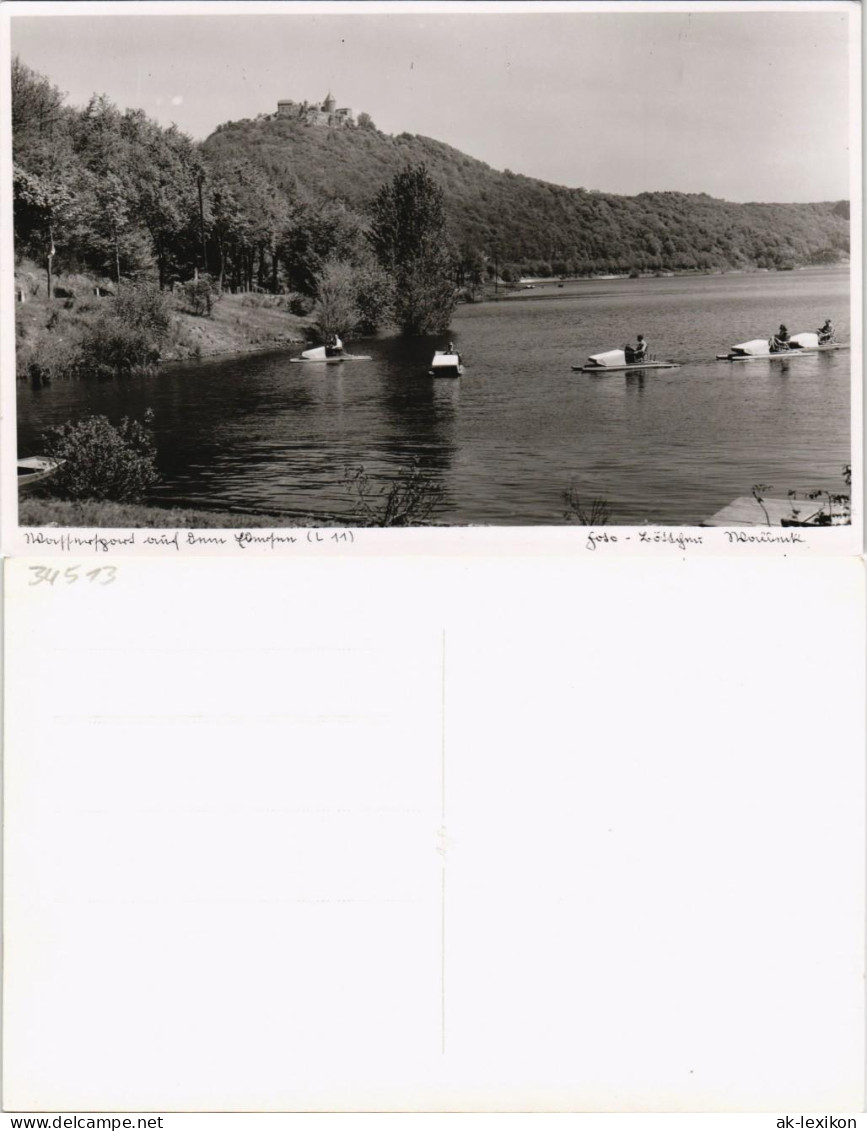 Waldeck (am Edersee) Wassersport Tretboote auf Edersee mit Burg Waldeck 1961