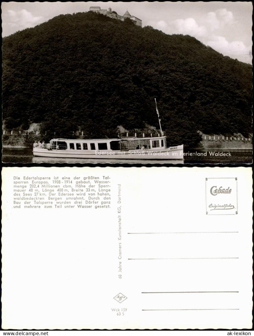 Waldeck Edersee mit Schloß Waldeck im Ferienland Waldeck Schiff 1963