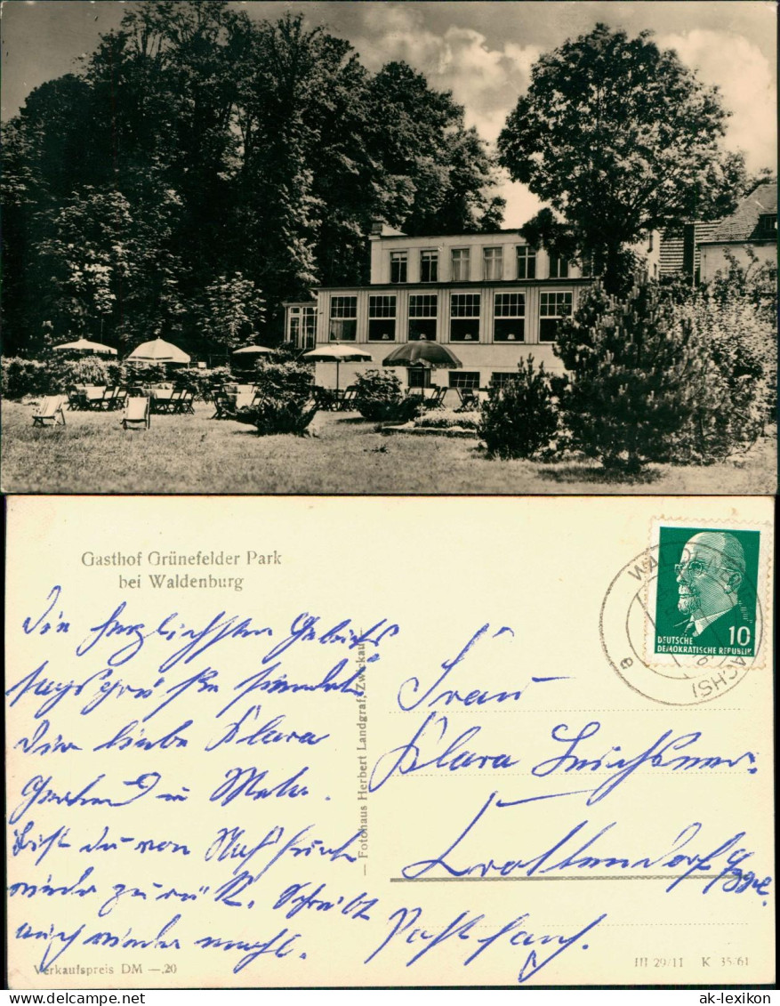 Waldenburg (Sachsen) DDR AK Gasthof Grünefelder Park bei Waldenburg 1961