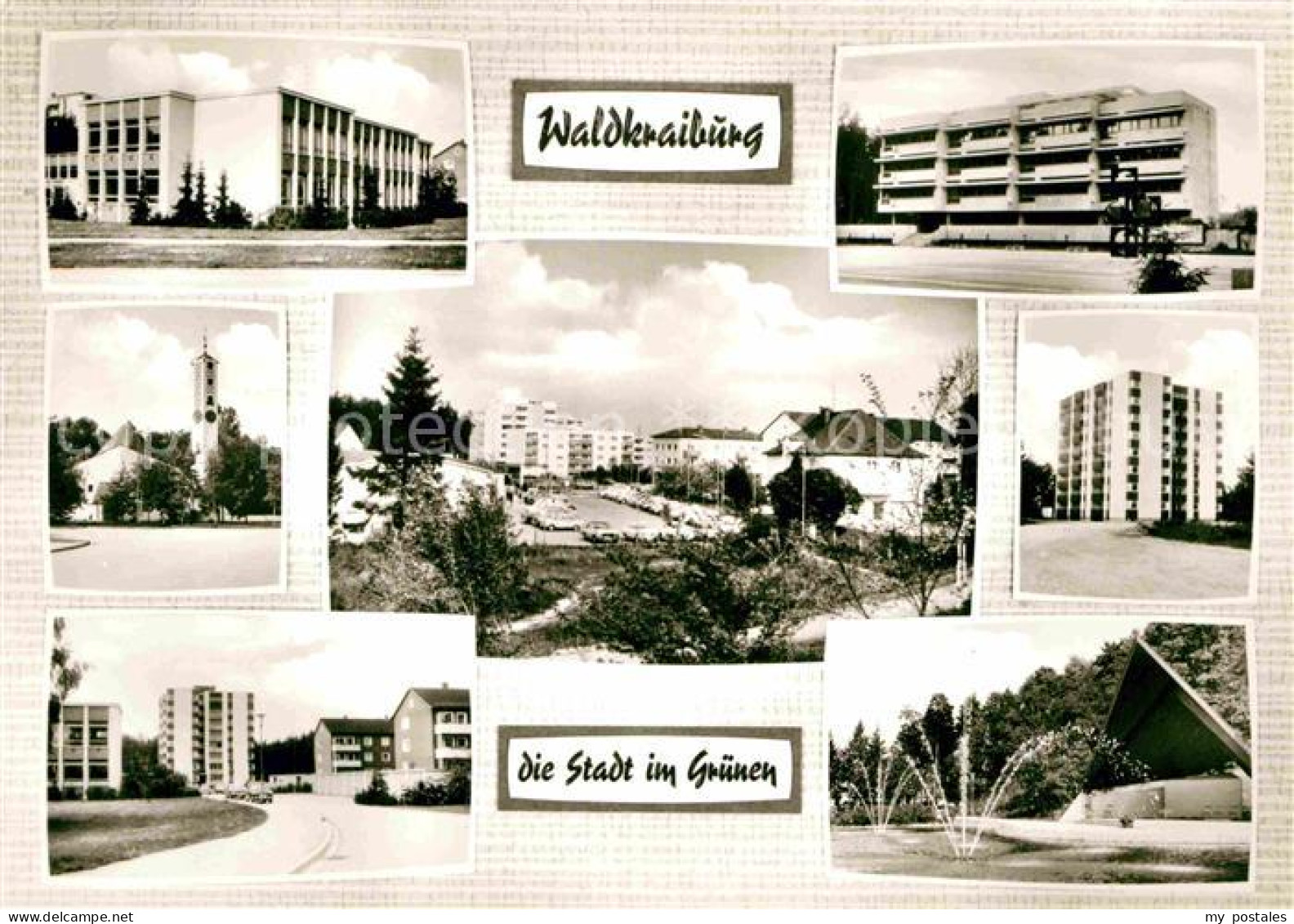 Waldkraiburg Schule Hochhaus Brunnen Platz