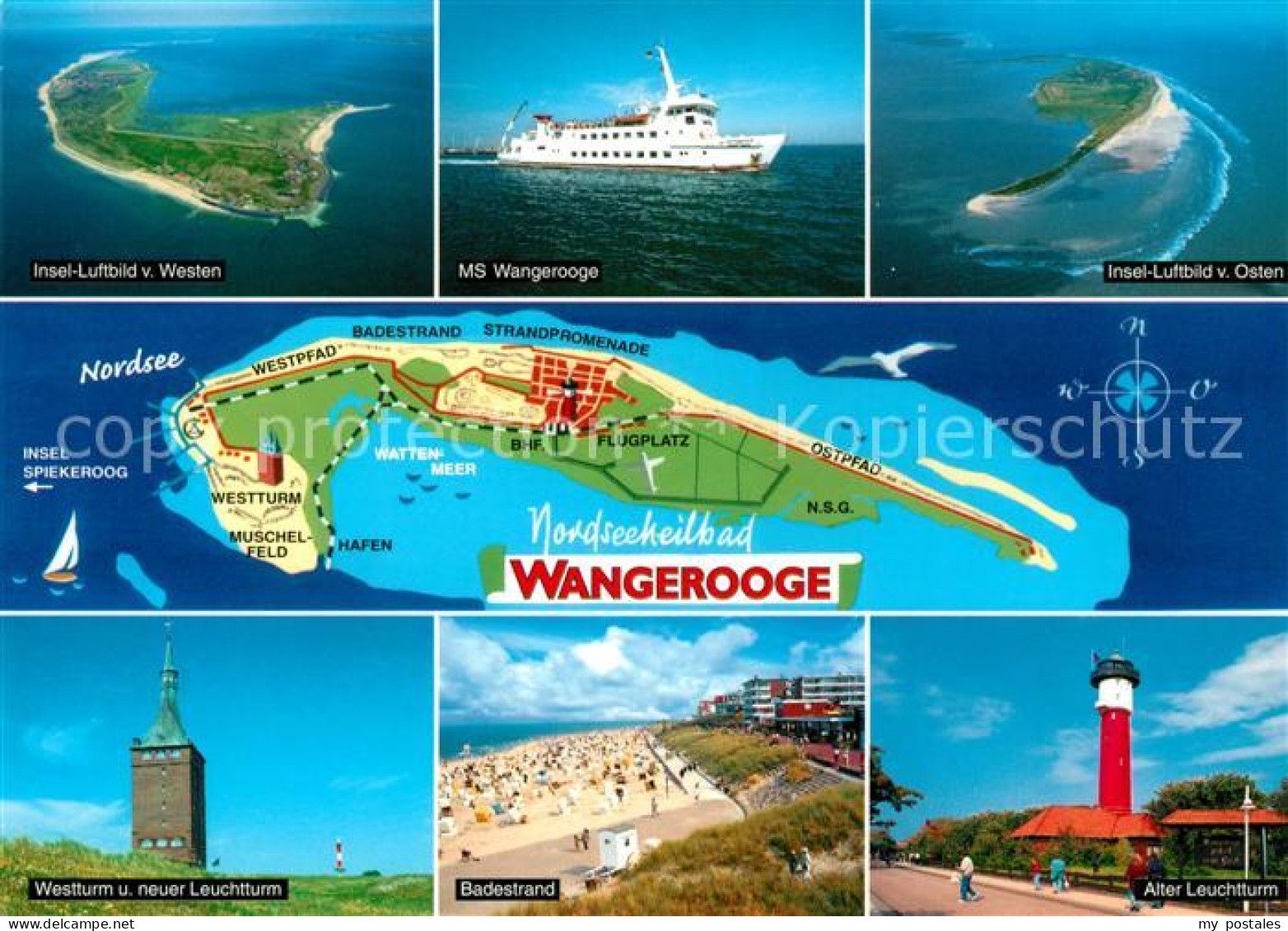 Wangerooge Nordseebad Fliegeraufnahme MS Wangerooge Inselkarte Westturm und neue
