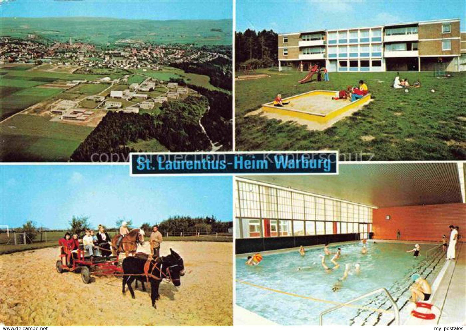 Warburg Westfalen St. Laurentius-Heim Ponykutsche Hallenbad Luftaufnahme