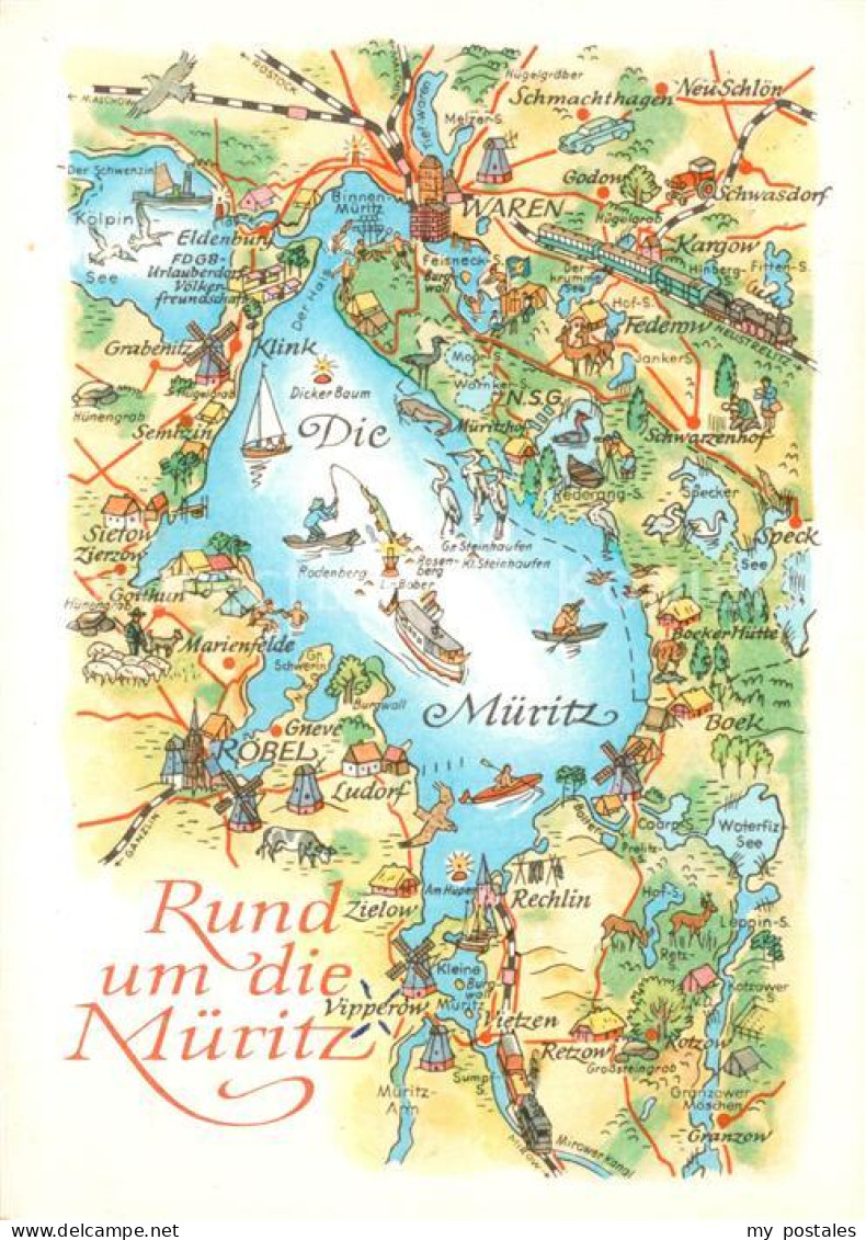 Waren Mueritz Rund um die Mueritz Landkarte Mecklenburgische Seenplatte