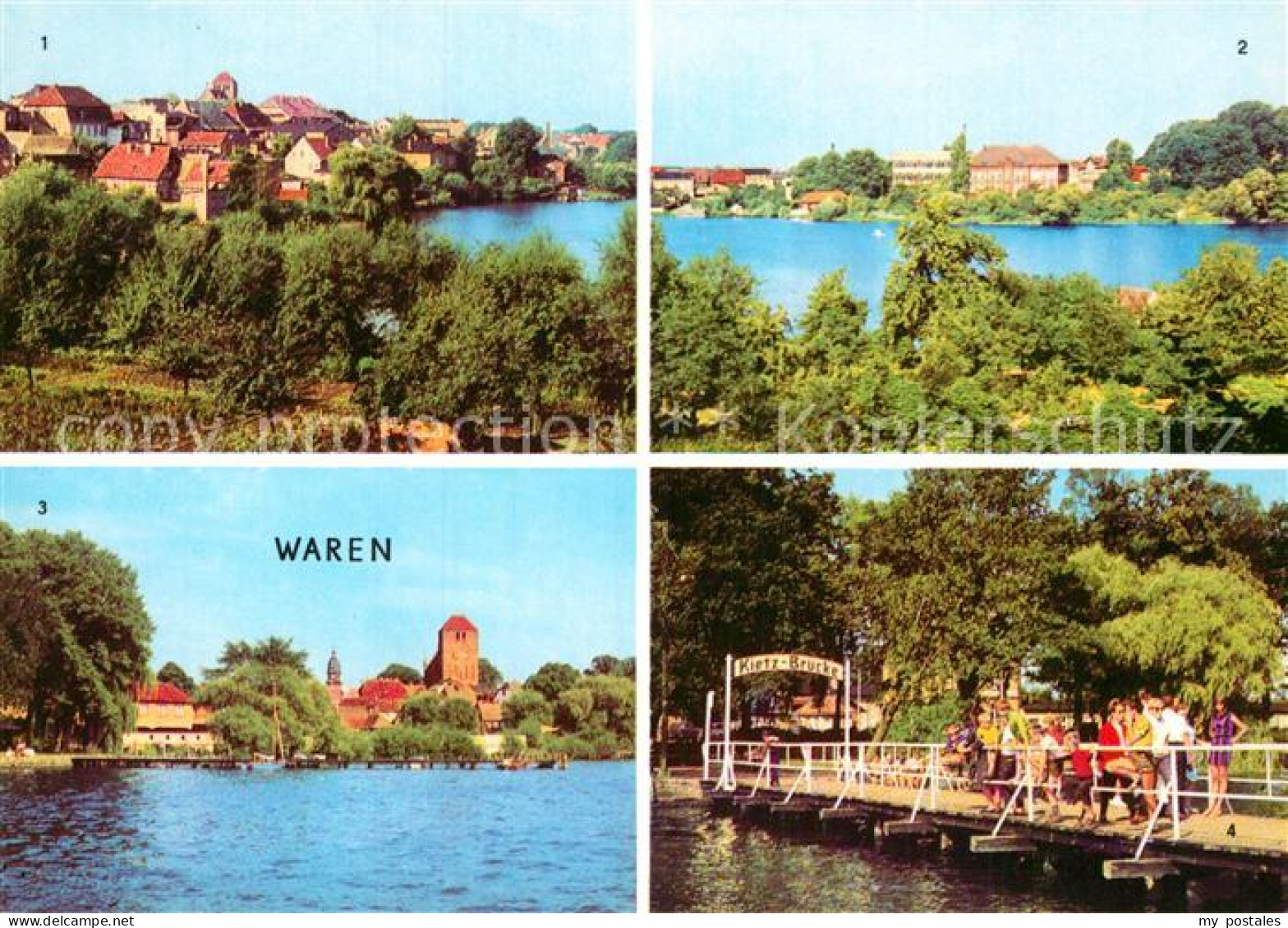Waren Mueritz Tiefwarensee Kietz Bruecke Blick auf Waren