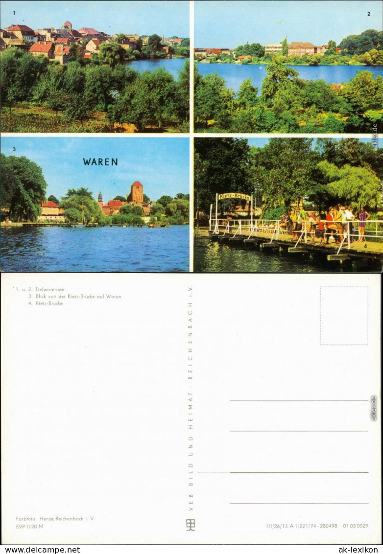 Waren (Müritz) Tiefwarensee, Blick von der Kietz-Brücke auf Waren 1974