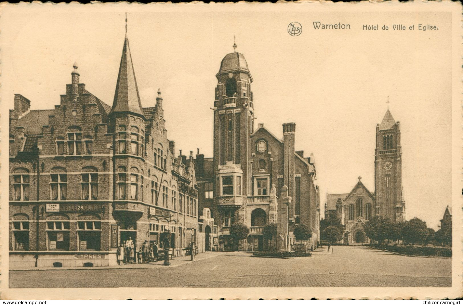 * WARNETON - Hôtel de Ville et Eglise - COMINES - KOMEN WAASTEN - Bières Caulier - Animée - Edit. PROVOST BOUQUILLON
