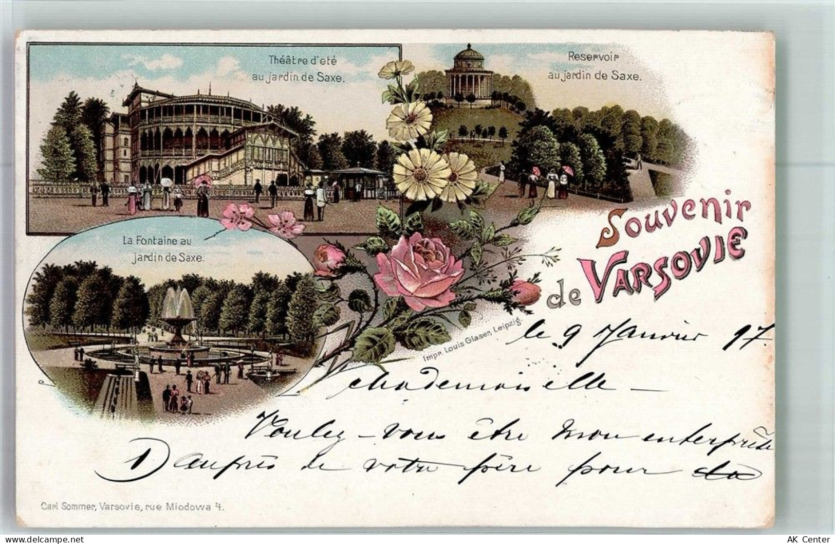 Warschau Warszawa 1897 Lithographie Thaeter Reservoir au jardin de Saxe ... - 13672975