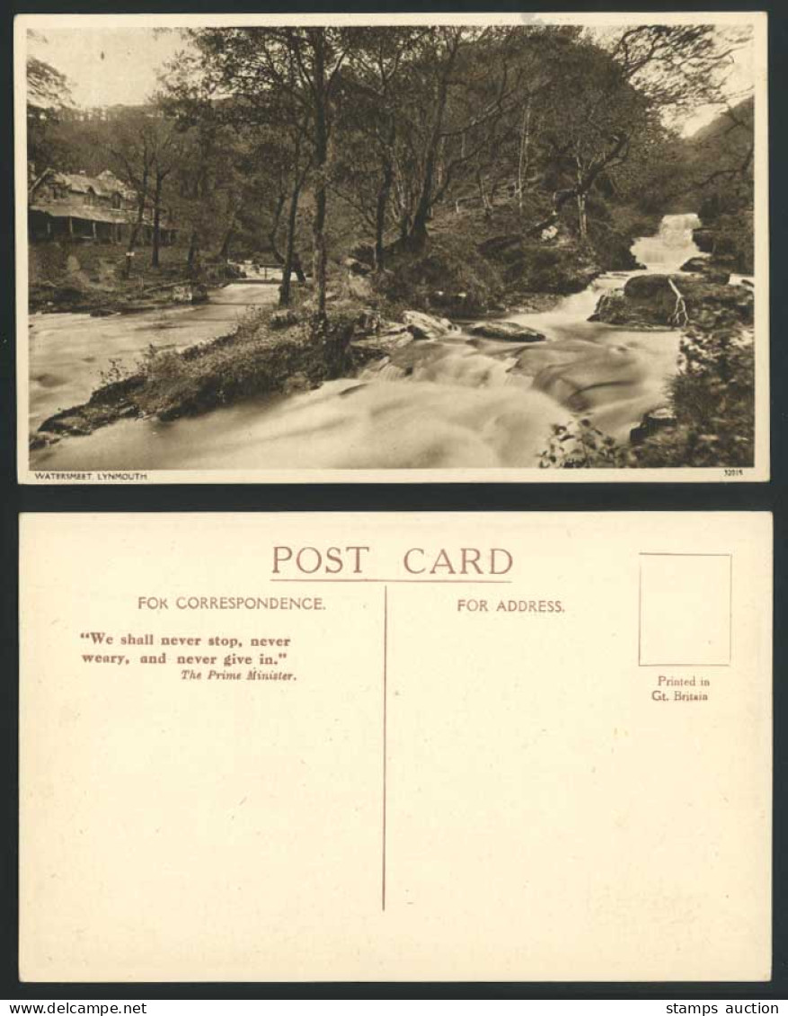 WATERSMEET - LYNMOUTH Devon Old Postcard Bridge River Scene Cascades Rocks Trees
