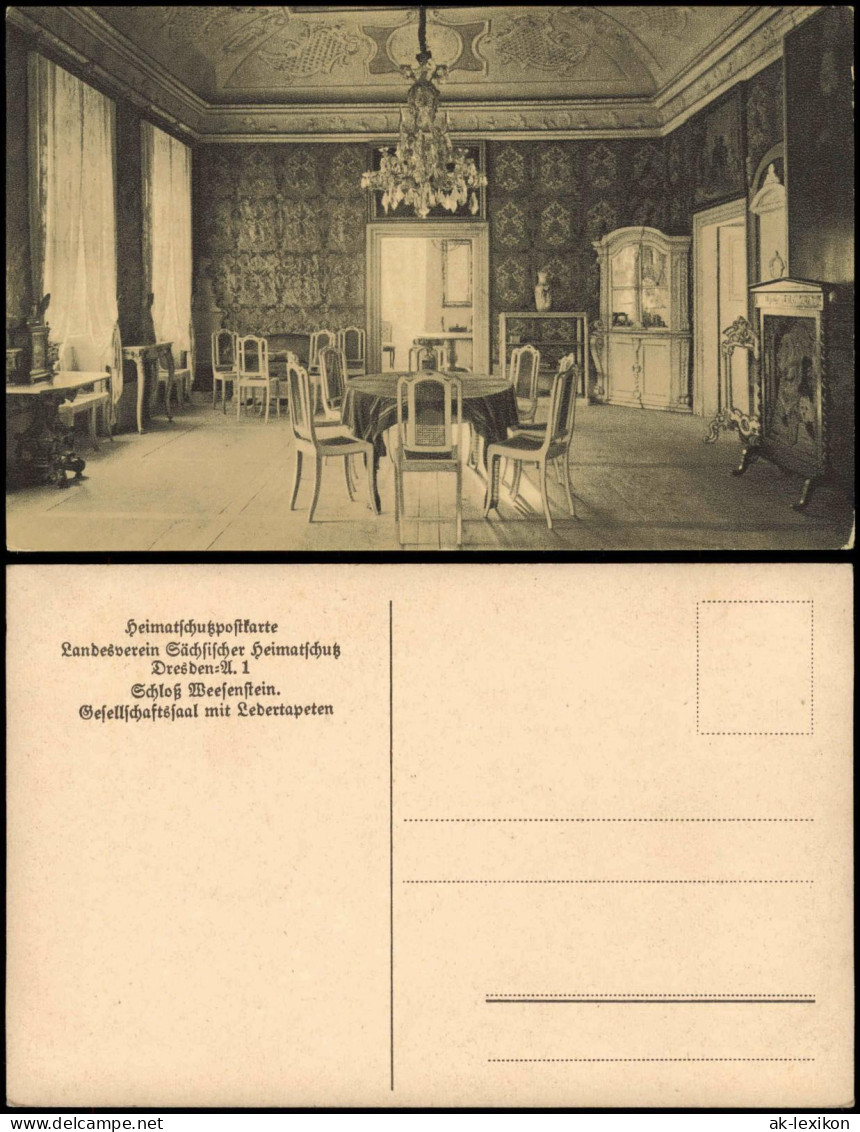 Weesenstein (Müglitz) Gesellschaftssaal mit Lebertapeten Schloß Weesenstein 1910