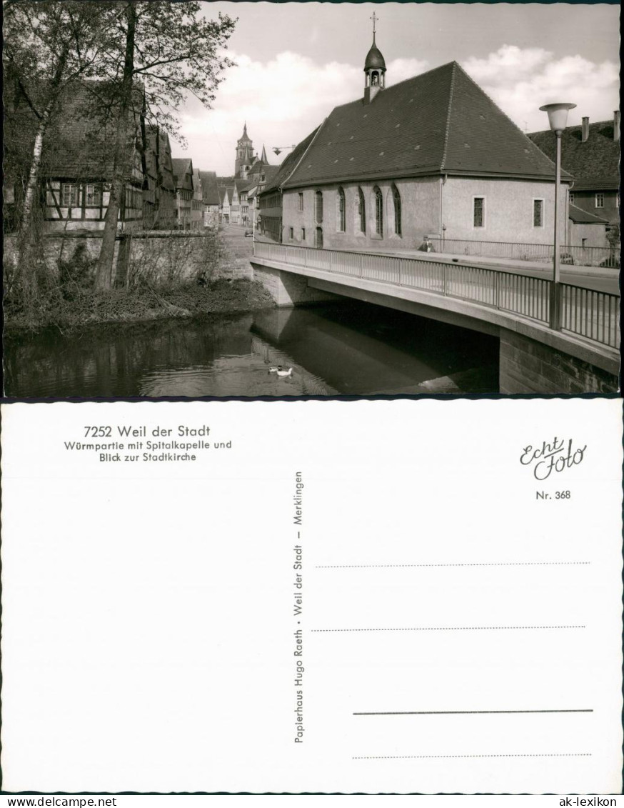 Weil der Stadt Fluss Brücke Würm Partie Spitalkapelle Stadtkirche 1960