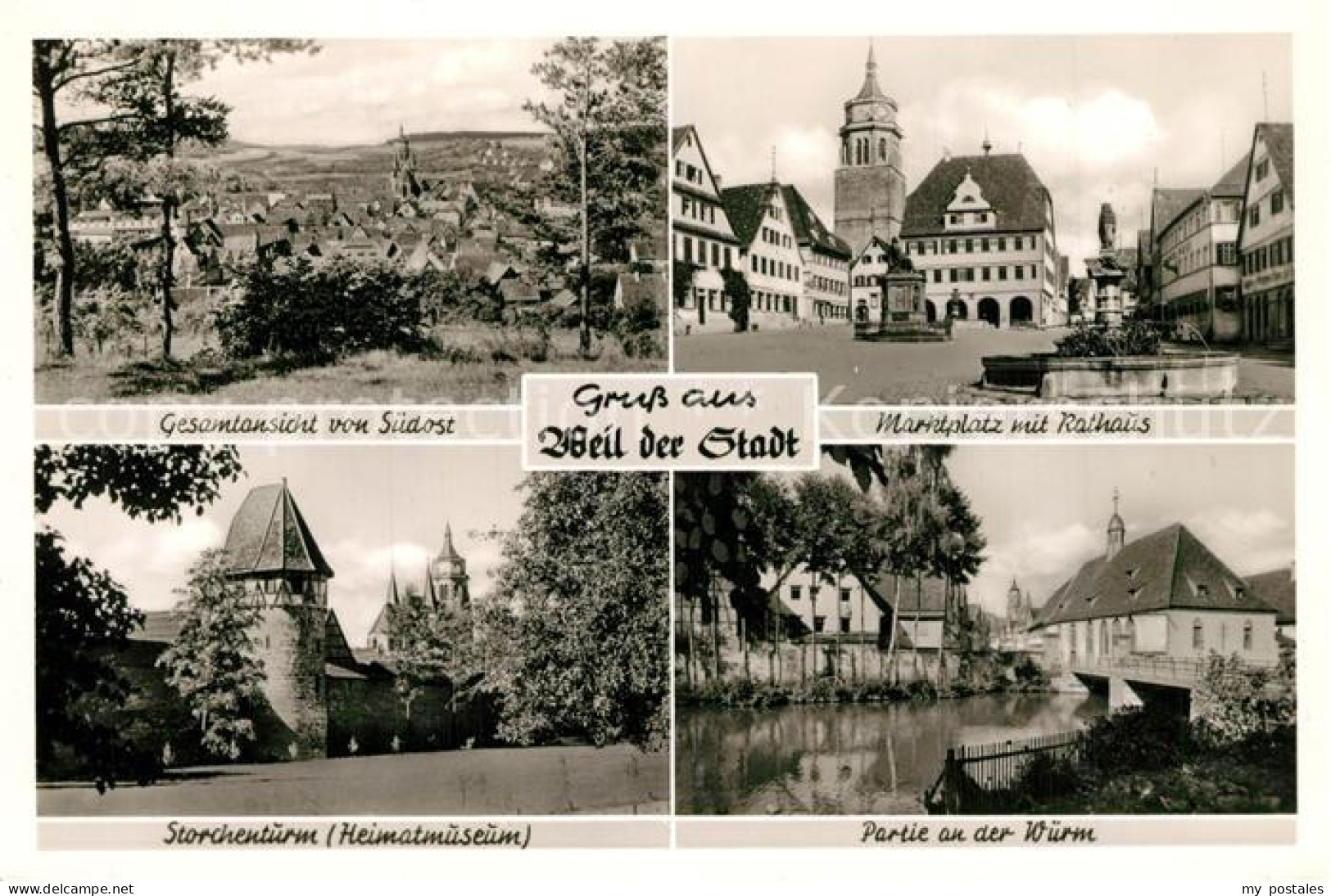 Weil der Stadt Gesamtansicht Marktplatz Rathaus Storchenheim Heimatmuseum Partie