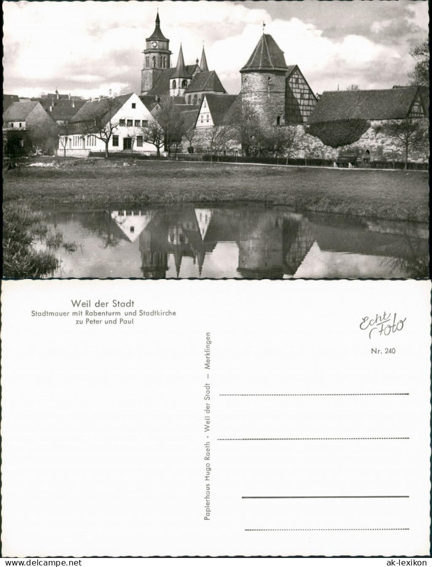 Weil der Stadt Stadtmauer mit Rabenturm und Stadtkirche zu Peter und Paul 1960
