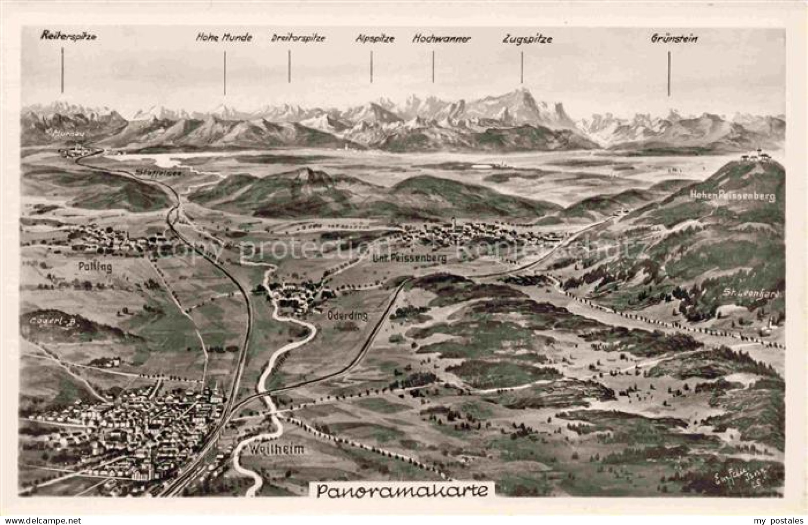 Weilheim  Oberbayern Panoramakarte