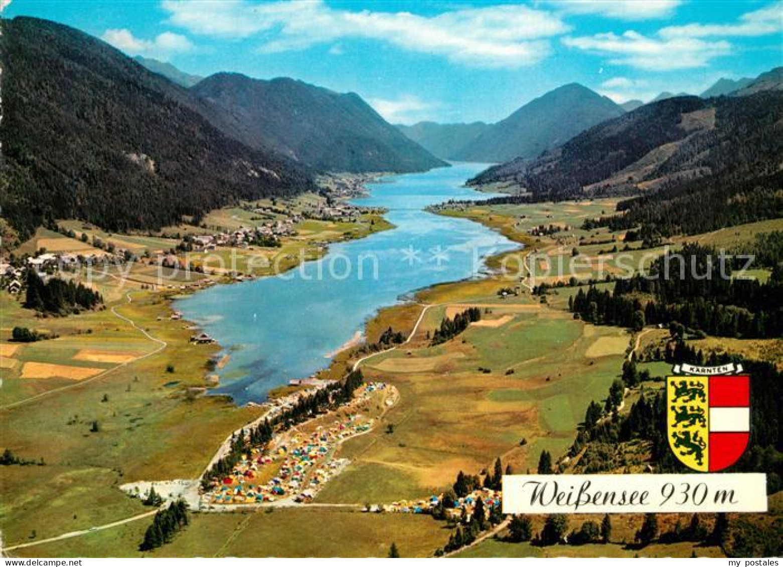 Weissensee Kaernten Alpenbadesee Fliegeraufnahme