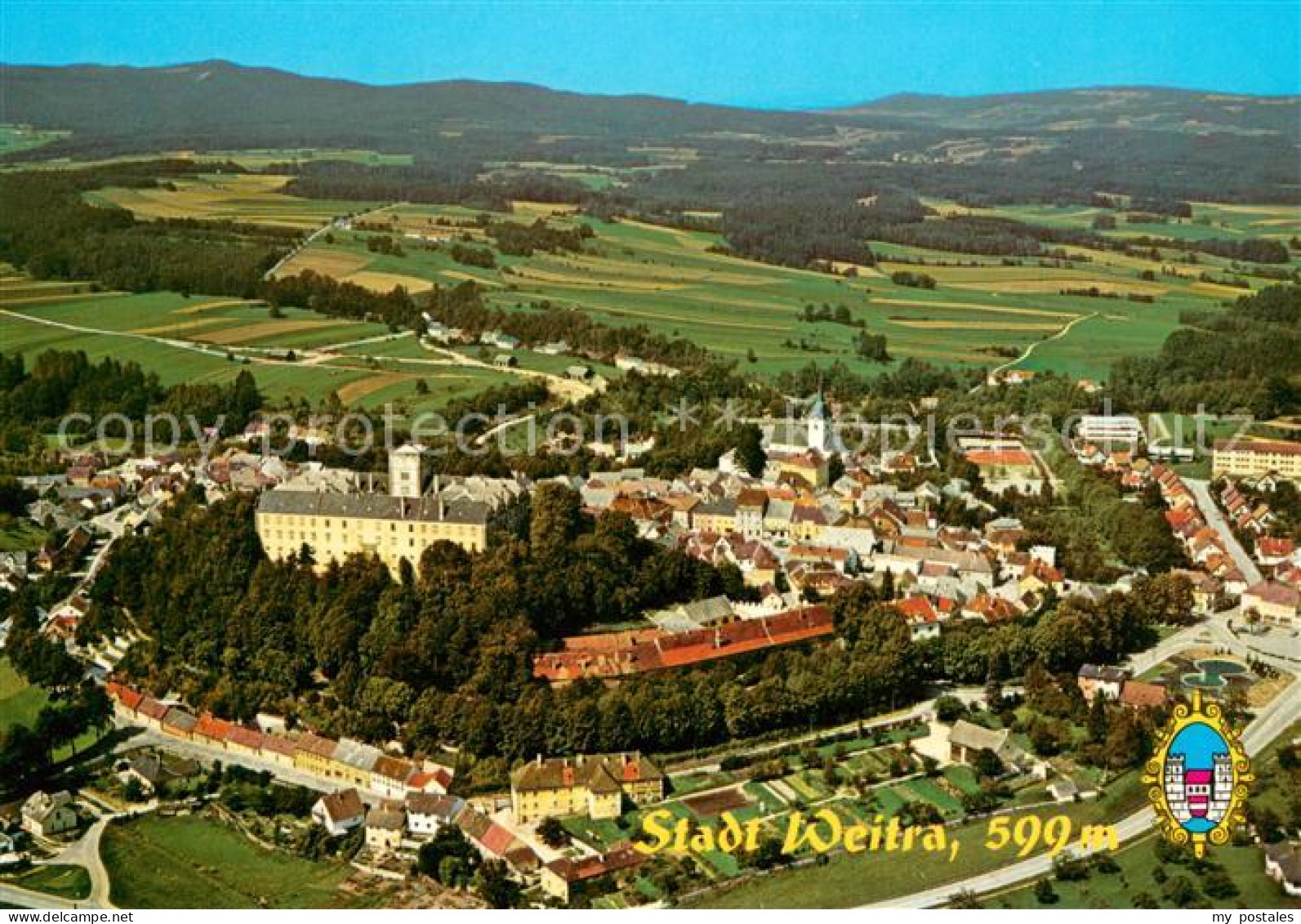Weitra Fliegeraufnahme mit Schloss und Stadtkern