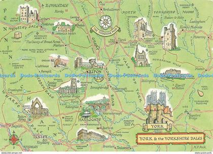 D220136 Yorkshire and the Yorkshire Dales Map J Salmon Watercolour M F Peck