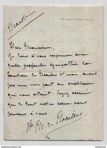 Mathieu de Noailles époux d'Anna de Noailles Poètesse, Lettre autographe signée