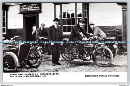 R816482 Birmingham Transport 3 Motorcycles on The Green Kings Norton Birmingham