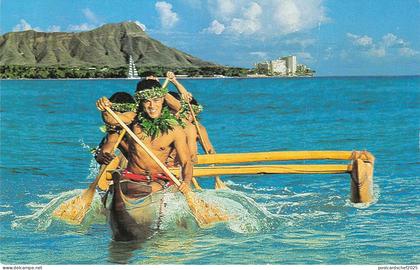 US84 USA HI Hawaii canoe and Outrigger Hotels folklore costume