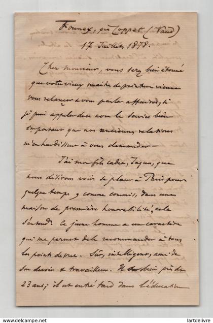 Charles Humbert Lettre autographe signée Recommandation pour son fils 1878