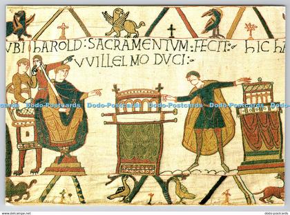 D328860 Tapisserie de Bayeux. In Bayeux Harold swears fealty to William. Ville d