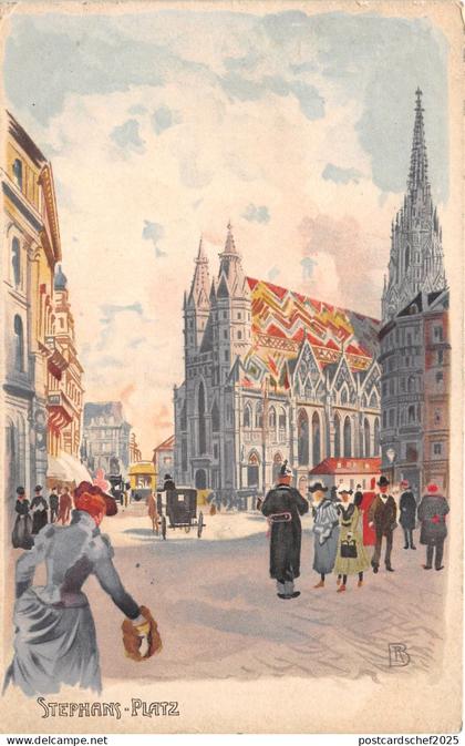 Lot257 Stephansplatz Vienna wien austria postcard painting litho