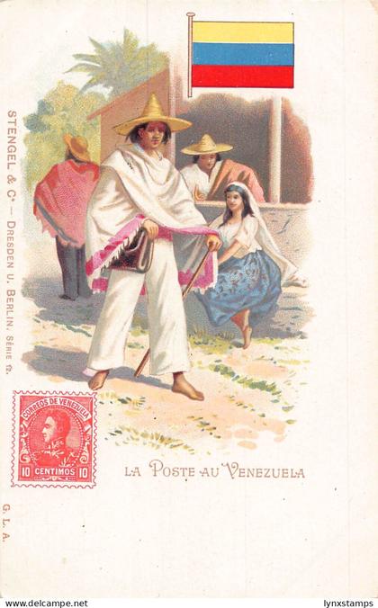 Venezuela La Poste en Venezuela postman flag litho vintage postcard