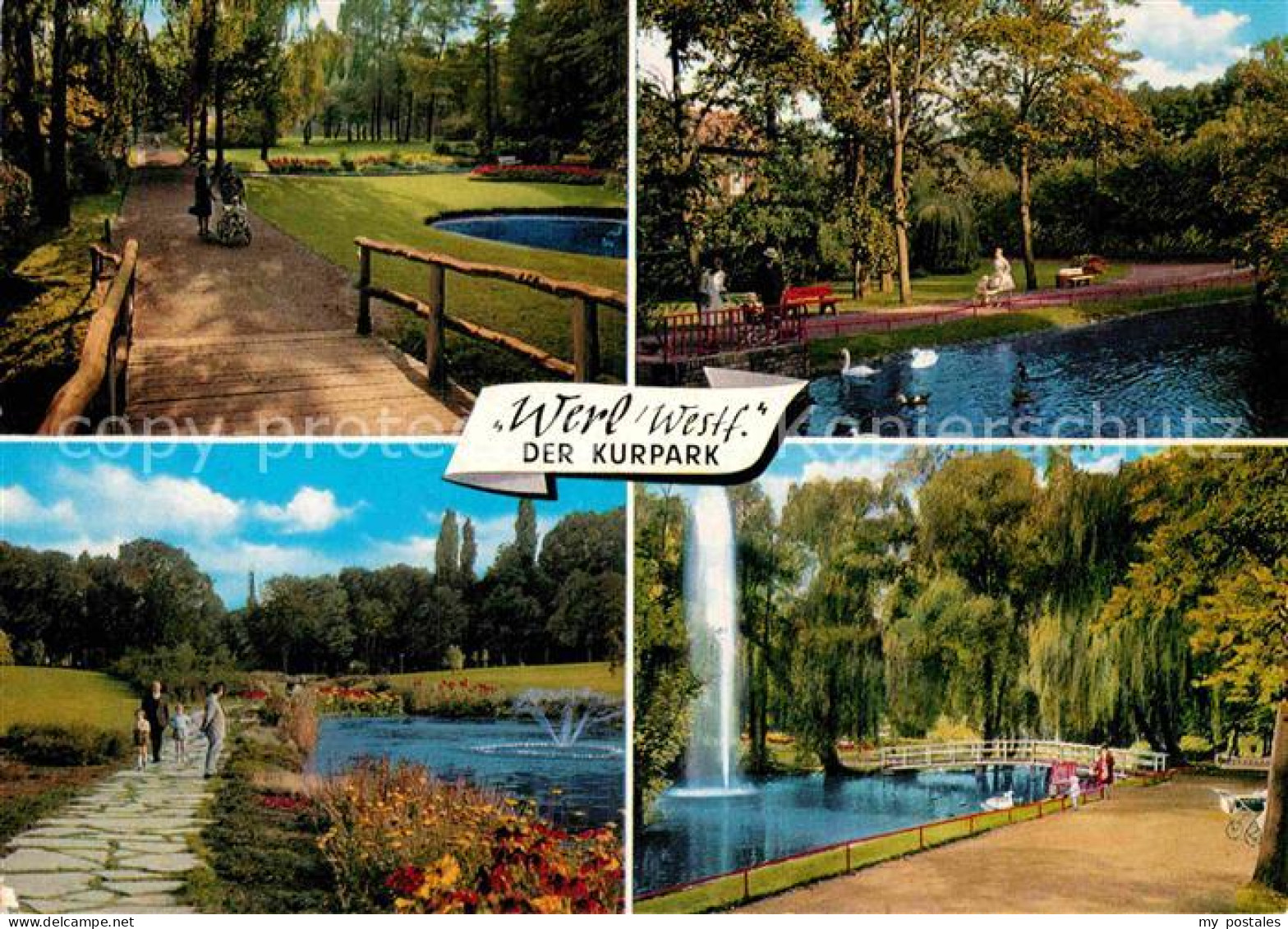 Werl Westfalen Kurpark Promenade Schwanenteich Fontaene