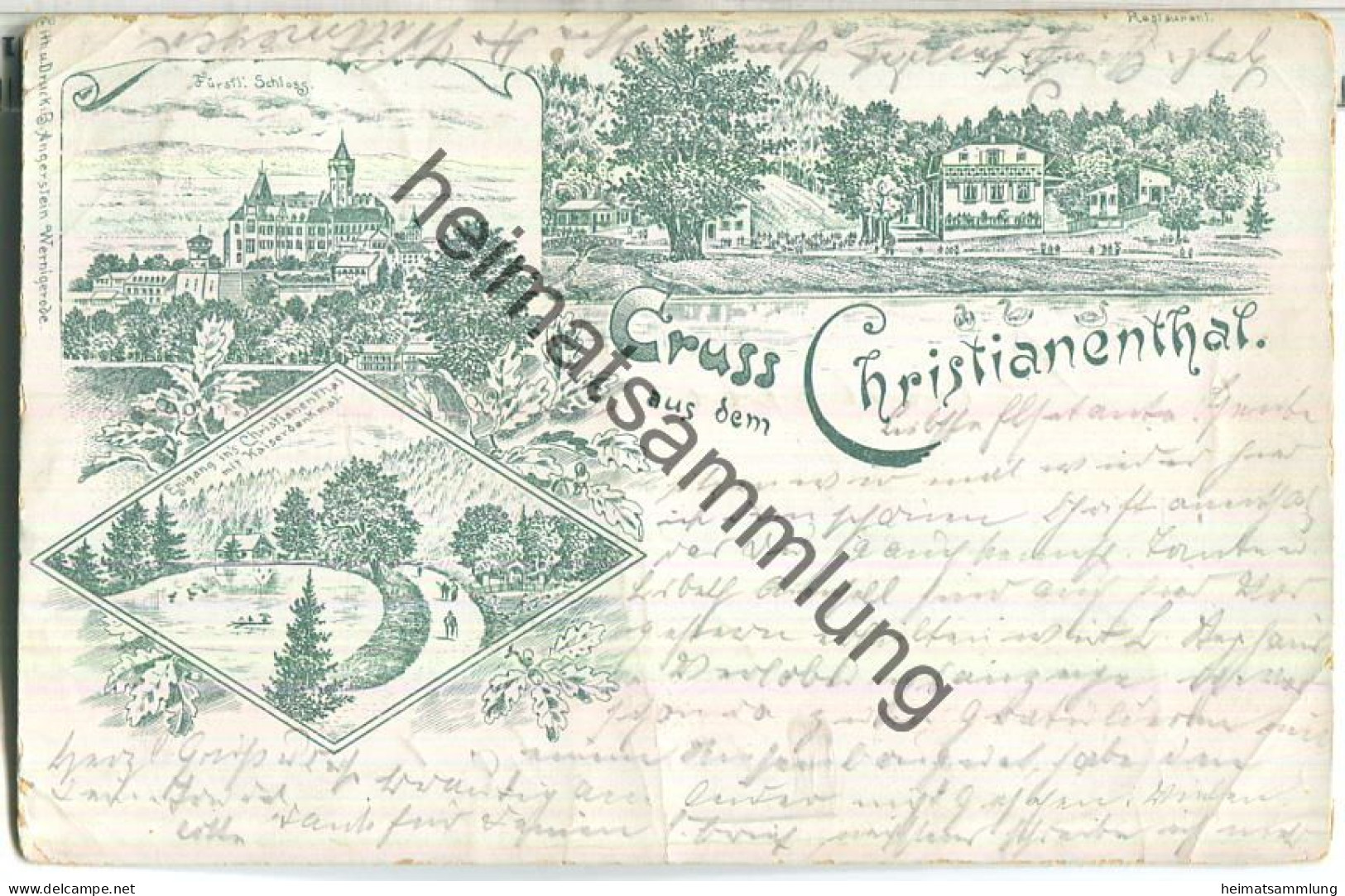 Wernigerode - Christianenthal - Grünlithographie - Verlag B. Angerstein Wernigerode