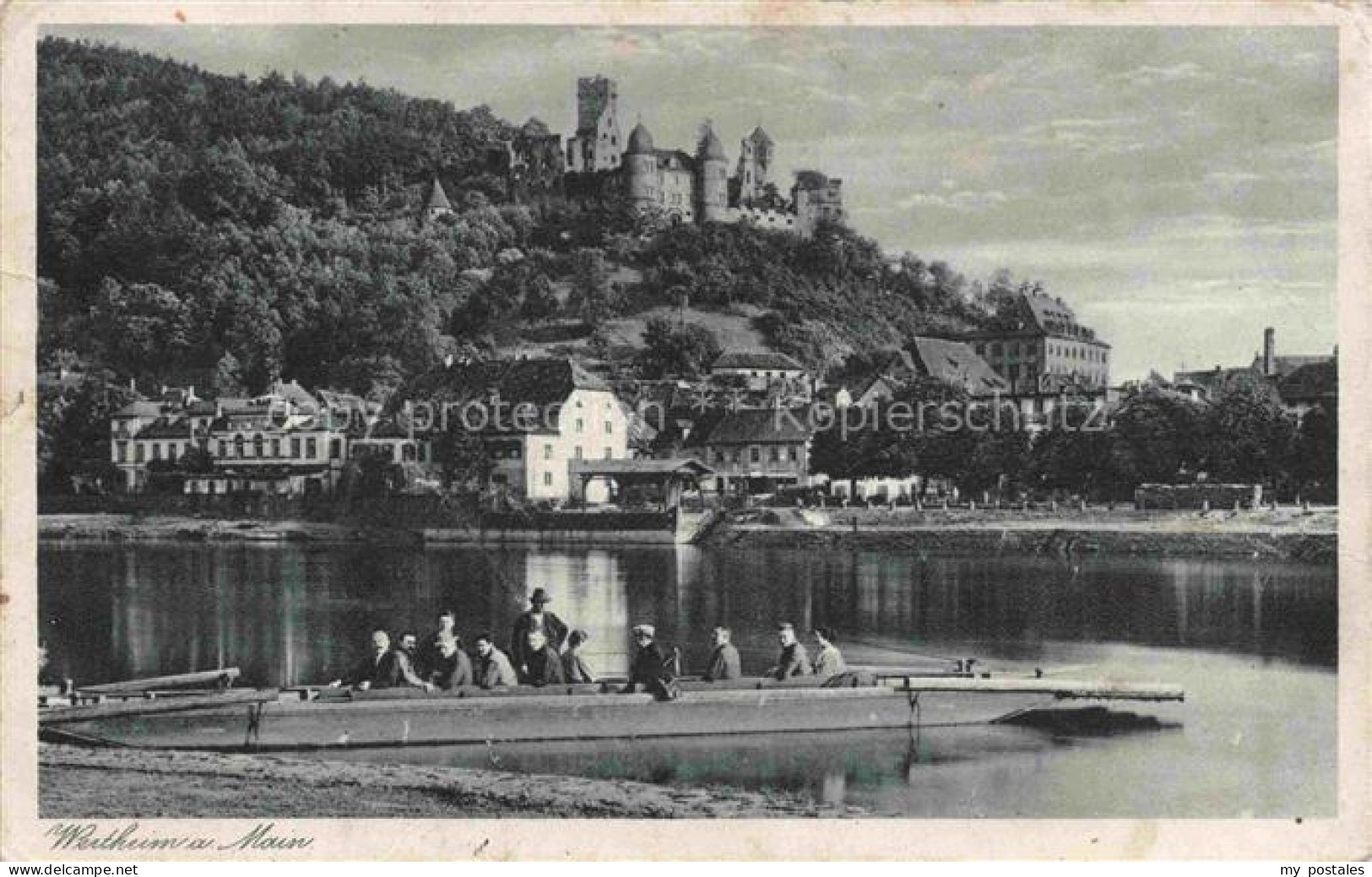 Wertheim Main BW Main Burg-Wertheim Fluss Stadtpanorama Faehre Personengruppe Bu