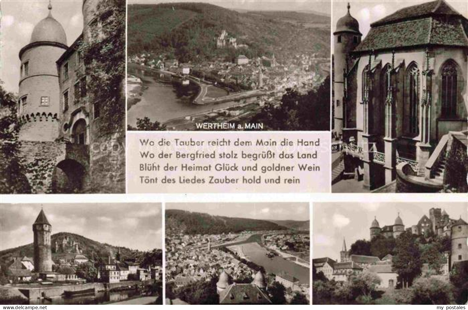 Wertheim Main BW Main Tauber Burg Turm Kirche Stadtpanorama Mehrbildkarte Brueck
