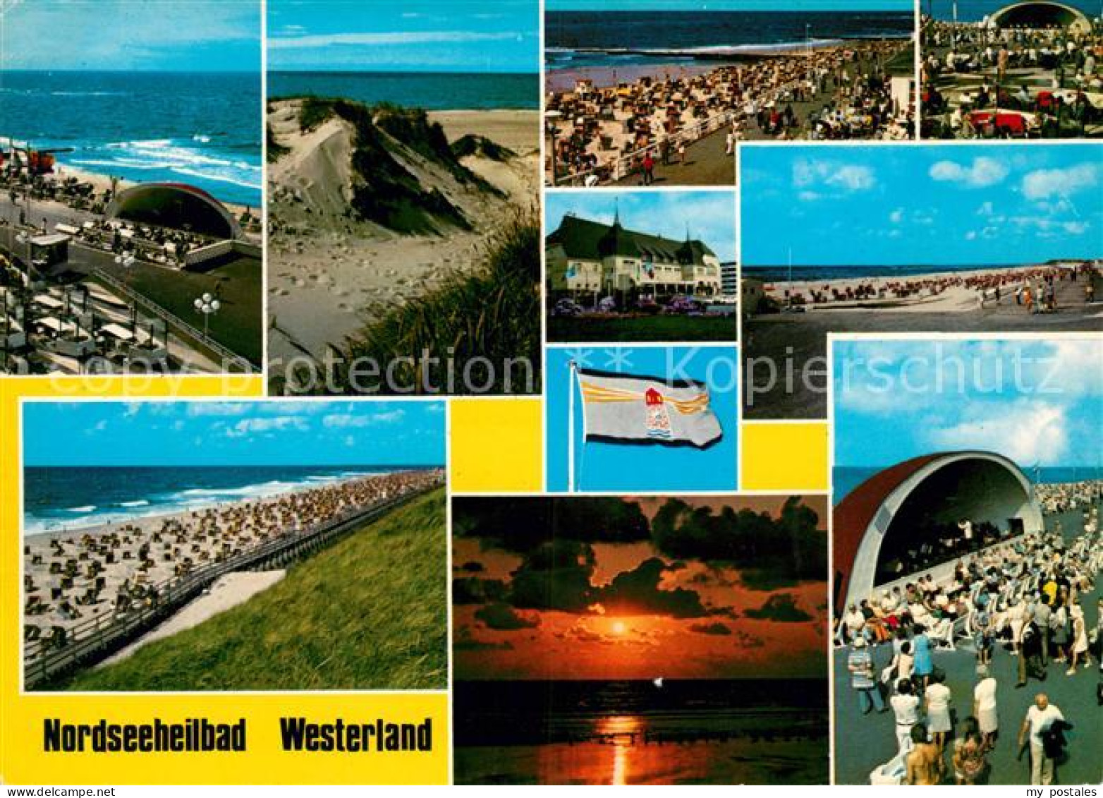 Westerland Sylt Teilansichten Nordseeheilbad Duenen Sonnenuntergang am Meer Konz