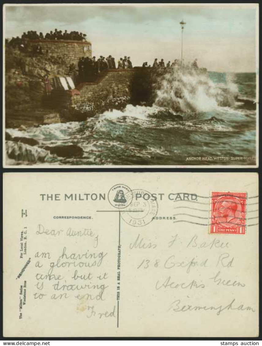 WESTON-SUPER-MARE Anchor Head - Rough Sea 1931 Postcard