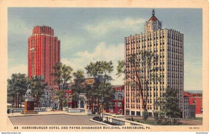 L068 US Harrisburg PA Hotel and Payne shoemaker building postcard