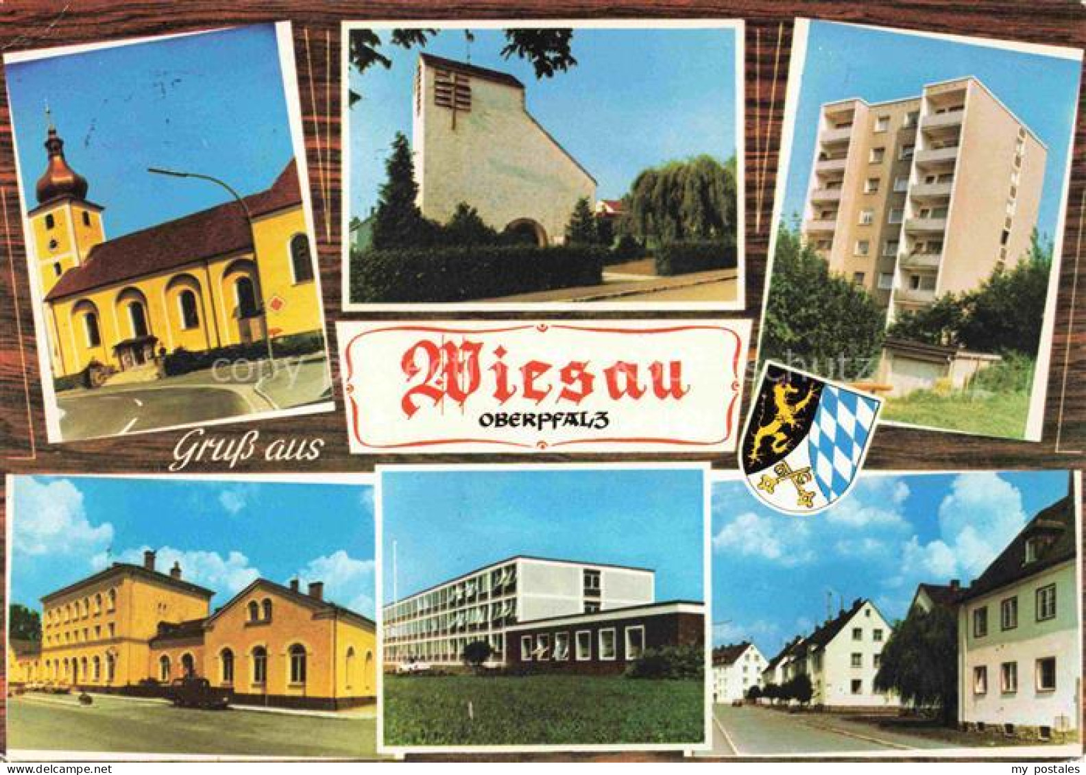 Wiesau Tirschenreuth Bayern Teilansichten Kirche Hochhaus Schule Strassenpartie